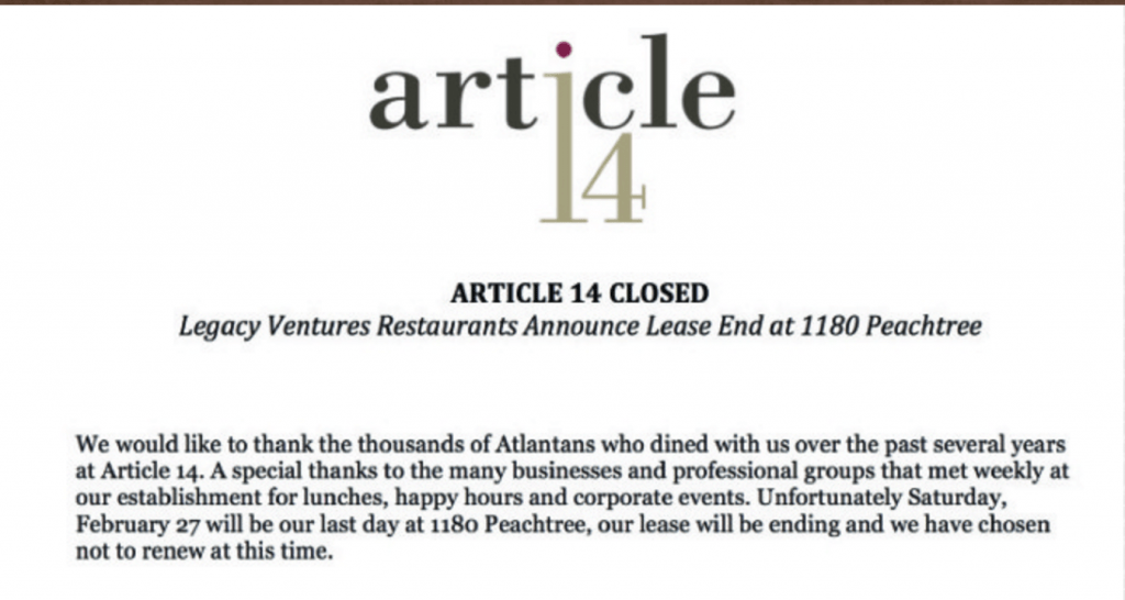 Article 14 - Midtown, Atlanta Closed