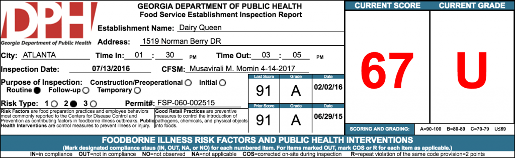 Dairy Queen - Failed Health Inspection