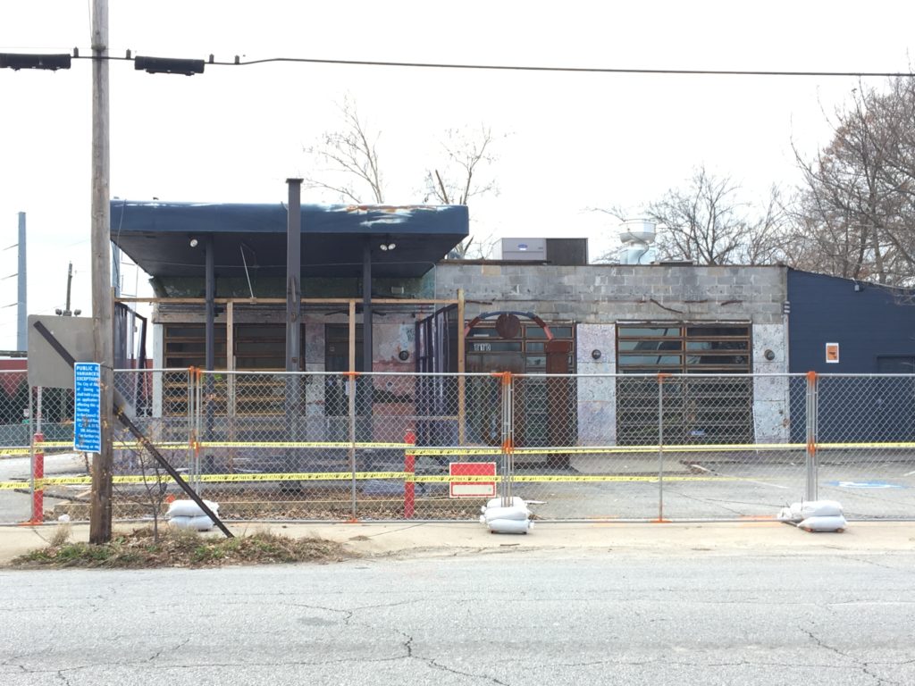The Raku Ramen space is now surrounded by construction fencing. | Photo: What Now Atlanta