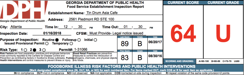 Tin Drum Asian Cafe - Failed Atlanta Health Inspections