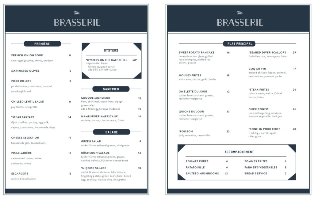 Bazati Brasserie Menu