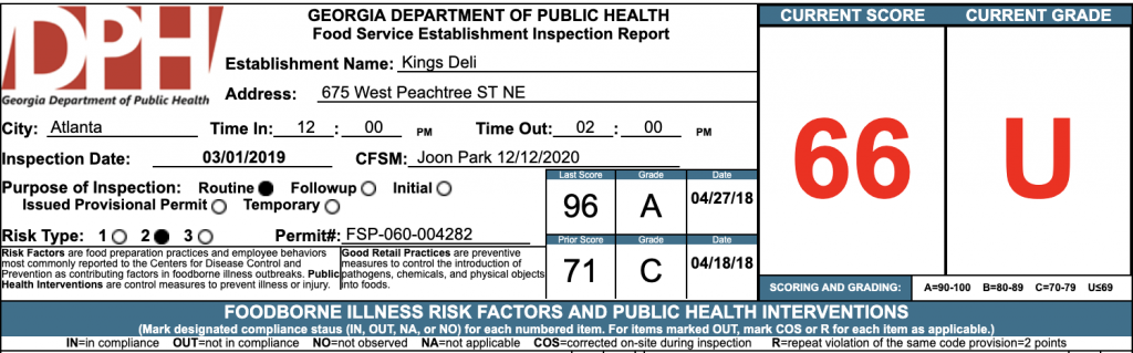 Kings Deli - Failed Atlanta Restaurant Health Inspection