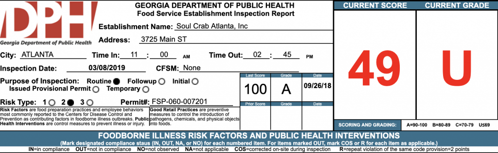 Soul Crab - Failed Atlanta Restaurant Health Inspection